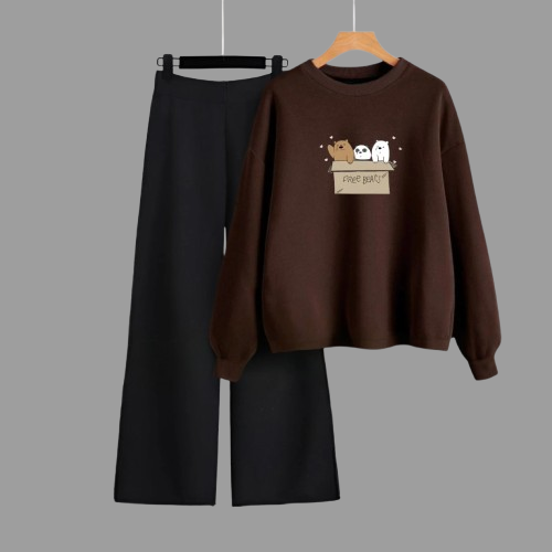 Three Bear Brown Sweatshirt & Black Flapper