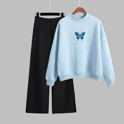 Butterfly Sky Blue Sweatshirt & Black Flapper