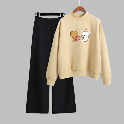 Couple Bear Beige Sweatshirt & Black Flapper