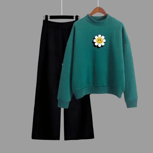 Flower Green Sweatshirt & Black Flapper