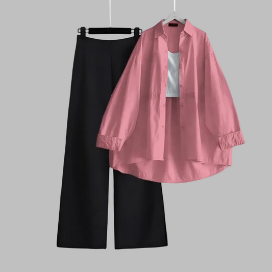 Pink Button Down Shirt & Black Flapper