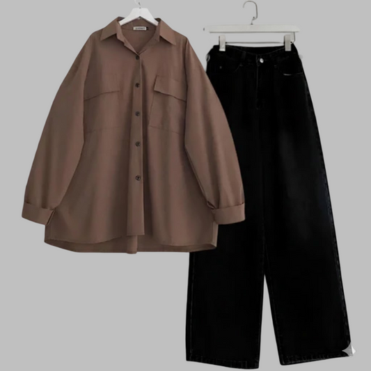 Brown Button Down Shirt With Black Jeans