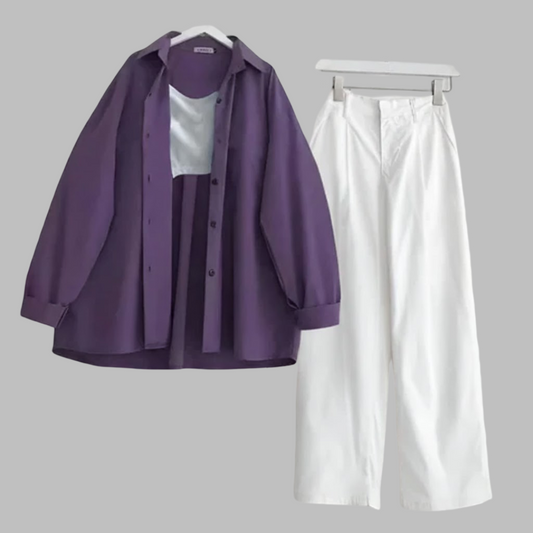 Purple Button Down Shirt With White Jeans