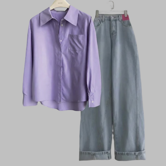 Lalic Button Down Shirt With Sky Blue Jeans