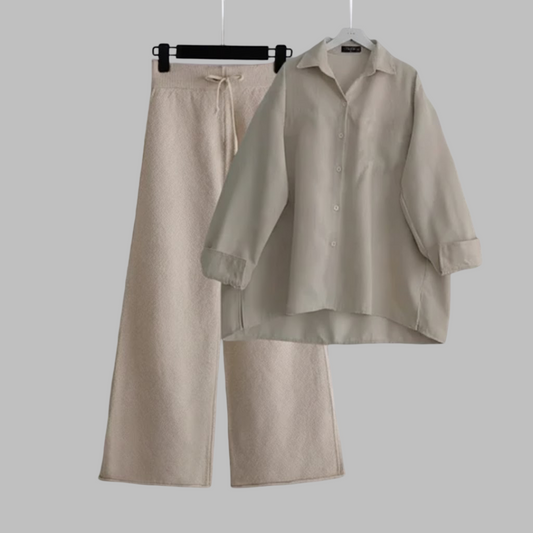 Beige Button Down Shirt & Beige Flapper