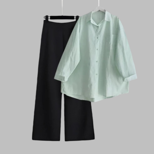 Mint Green Button Down Shirt & Black Flapper