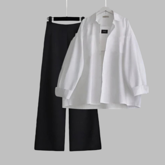 White Button Down Shirt & Black Flapper